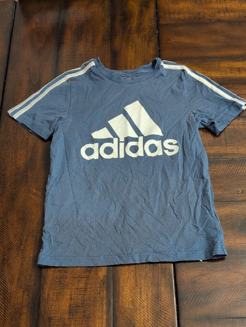 adidas Blue Tee with White Logo and Stripes Size Kids Small